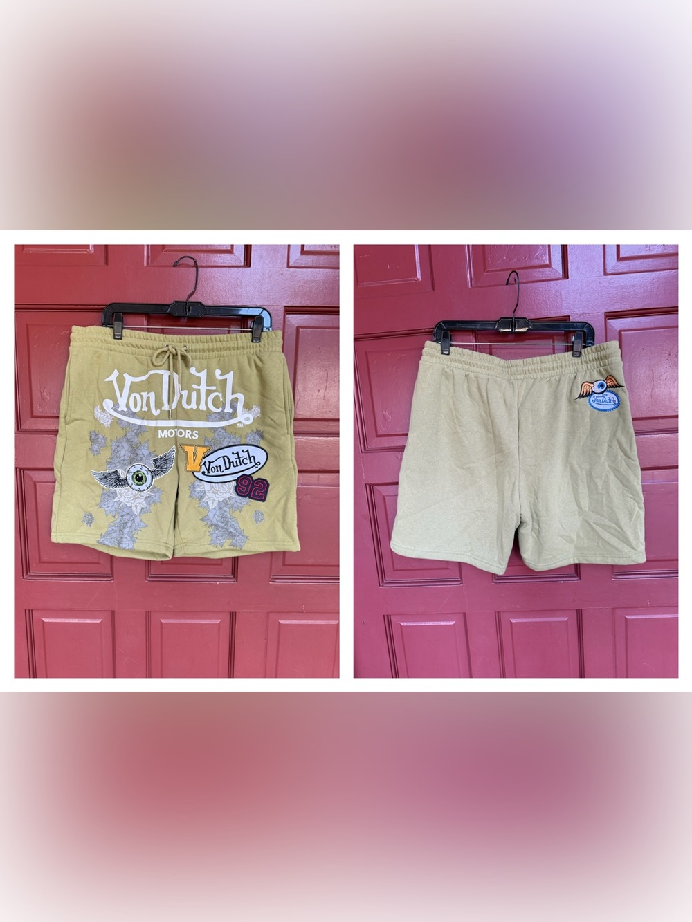 Von Dutch Tan Graphic Fleece Athletic Shorts